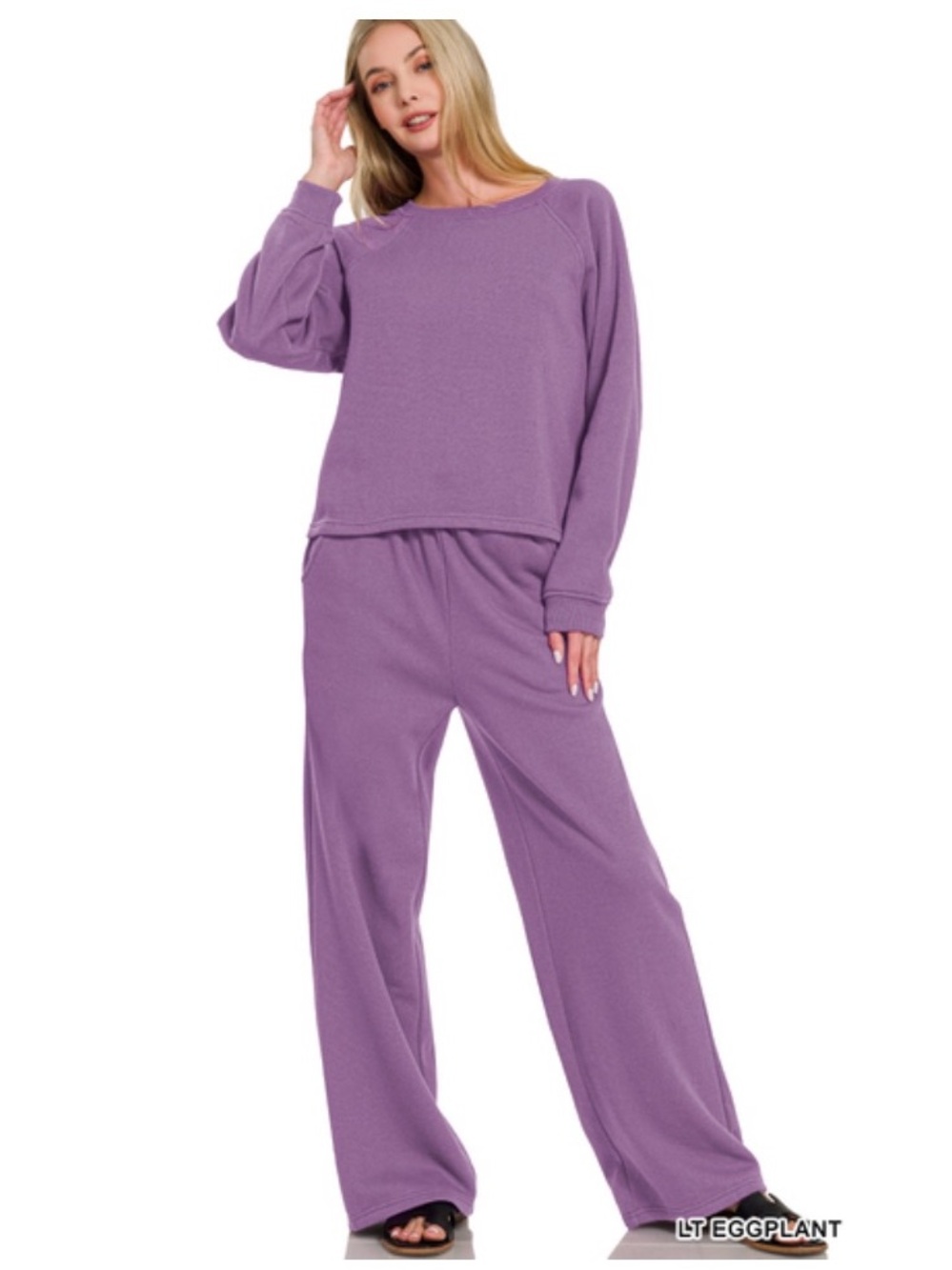308 ❤️ ZENANA Lt eggplant FLEECE RAGLAN SLEEVE
PULLOVER & SWEATPANTS
SET